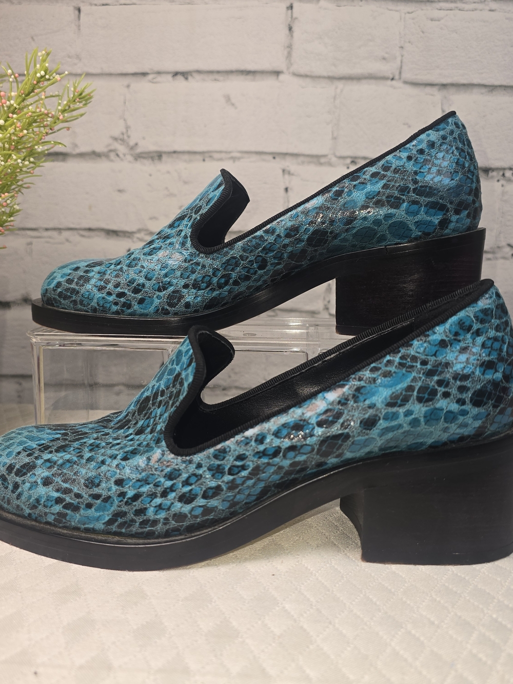 STELLA MCCARTNEY TURQUOISE BLUE LOAFERS SNAKESKIN BLOCK HEEL MADE IN ITALY 36 - Picture 4 of 11